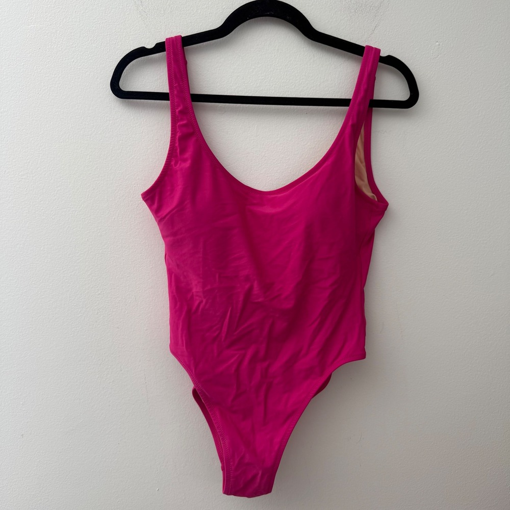 J.Crew Womens Hot Pink Scoop Neck High Leg One Piece Swimsuit Size 6 RN77388